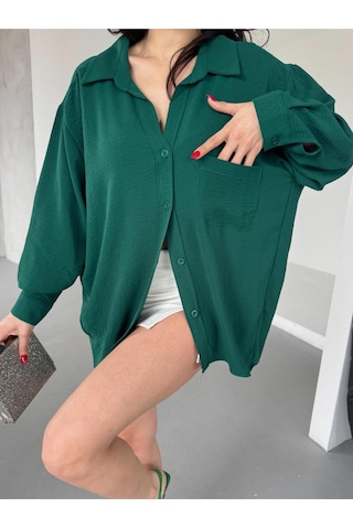 Paw Garage Kadın Flory Ayrobin Oversize Tek Cep Gömlek Yeşil
