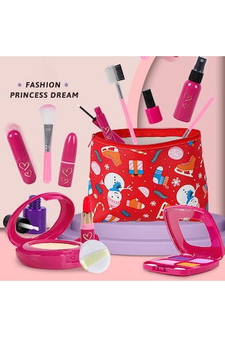 Geekyou Kız Çocukları İçin 14 Parça Sahte Makyaj Seti - Abs Ve Ahşap Malzeme - 20 24.5cm Depolama Çantası İle Jy801 Çok Renkli