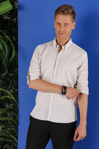 Efor G 1555 Slim Fit Bej Klasik Gömlek Bej