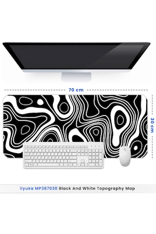 İlyuka Mousepad 70x30cm Büyük Boy Xl Mp387030 Black White T. Map