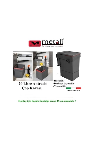 Almital Mobilya Metali Kapağa Monte Çöp Kutusu Antrasit 20 Litre -9072210656316 Antrasit