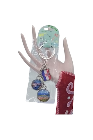 Hırvatistan Üçlü Epoksi Metal Çift Taraflı Damla Anahtarlık Croatia Gümüş