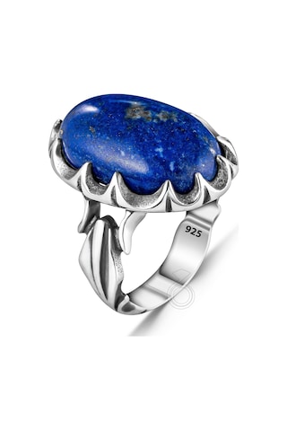 925 Ayar Gümüş Oval Doğal Lapis Lazuli Taşlı Erkek Yüzük