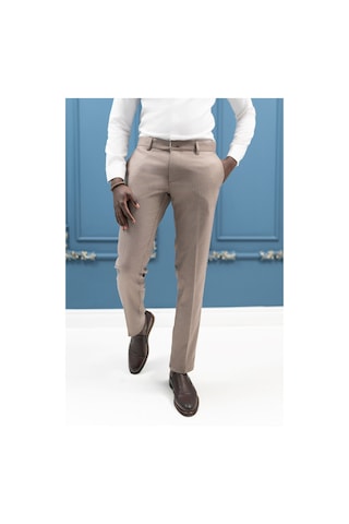 Notra Slimfit Pamuklu Kendinden Çizgili Mevsimlik Kumaş Pantolon Açık Kahverengi
