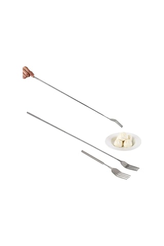 Youmex Uzun Kollü Gerekli Sürede Ayarlanabilir 22-64 Cm Sağlıklı Dayanıklı Paslanmaz Çelik Barbekü, Salata, Tatlı Çatalı Gümüş