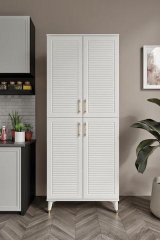 Panjurlu Metal Kulp Pnj4190 Çok Amaçlı Dolap 4 Kapaklı Mutfak Dolabı Balkon Dolabı Kiler Banyo Dolabı Ayakkabılık Beyaz Gold