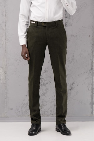 Ecer Regular Fit Düz Kalın Kışlık Gabardin Yan Cepli Pantolon Yeşil