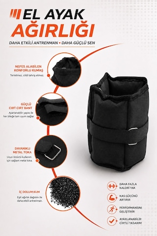 1 Kg Siyah Deluxe Comfort El Ayak Ağırlığı Siyah