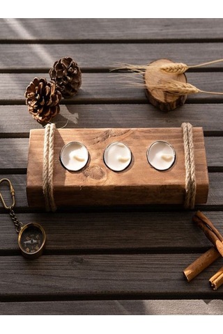 Ahşap Mumluk Halatlı