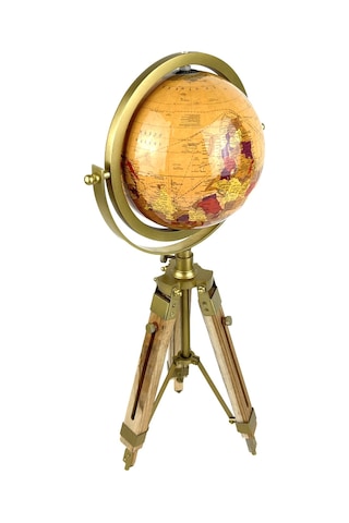 Premium Dekoratif Ayaklı Dünya Küresi - Ahşap/gold Vintage Tasarım - 50 Cm