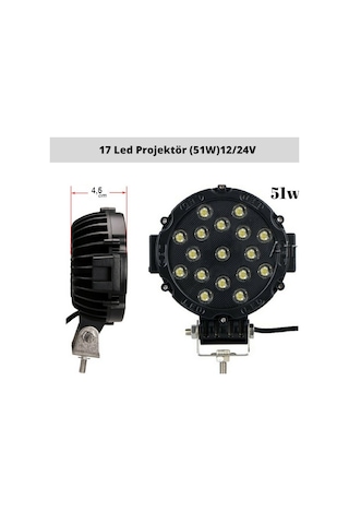 Off Road Sis Lambası 17 Ledli 51 Watt Siyah 4x4 Yayıcı Sis Farı