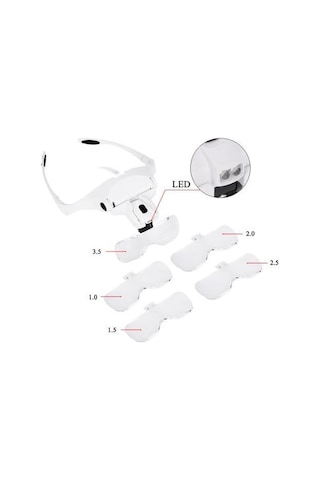 2 Led Işıklı Gözlük Tipi Büyüteç 5 Farklı Lens