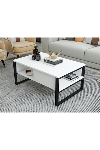 İsti Metal Ahşap Orta Sehpa Beyaz