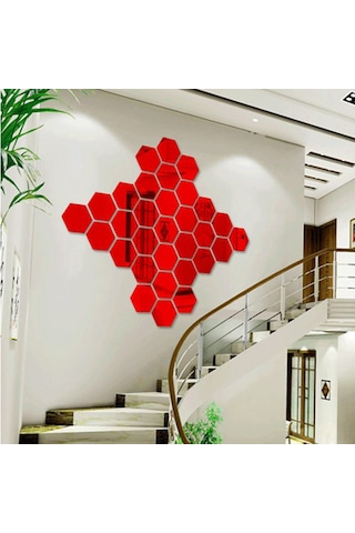 Geeksen Otostikli Altıgen Açıkçatıcı Yansıtan Duvar Sticker, Kırmızı, 4.6x4 Cm, 1 Mm Kalınlık, 12 Adet Paket Kırmızı