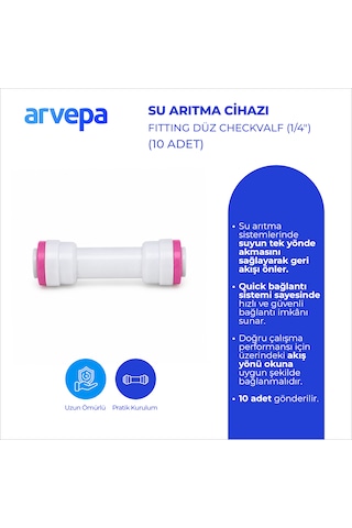 Arvepa Su Arıtma Cihazı 1/4" Düz Checkvalf 10 Adet - Geçmeli Quick Bağlantı -