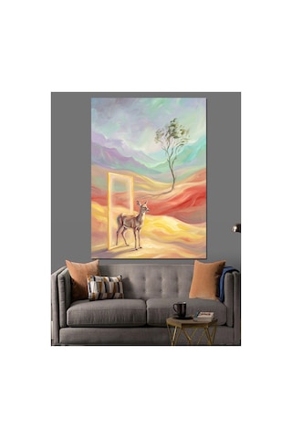 Çöl Kapısından Geçen Küçük Ceylan Yağlı Boya Dokulu Kanvas Tablo Canvas Tablosu