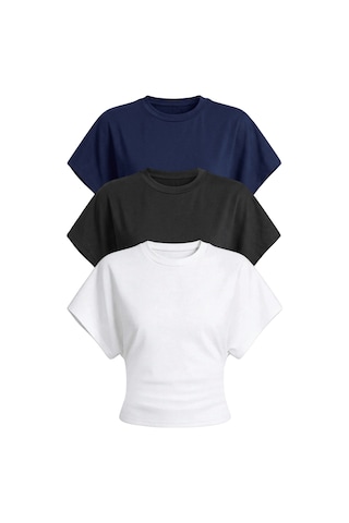 Genius Store Kadın Yarasa Kollu Bluz Pamuklu 3 Lü Bluz Yarasakol-3 Lacivert-beyaz-siyah