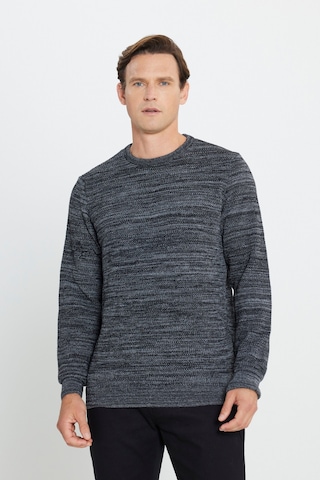AC&Co / Altınyıldız Classics Erkek Siyah-Gri Recycle Standart Fit Bisiklet Yaka Desenli Triko Kazak ET4921100021SYGXL Gri - Siyah