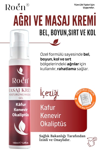 Ağrı Ve Masaj Kremi, Kafur Ve Kenevir Içeren Eklem, Kas, Boyun Ağrı Masaj Kremi 100 Ml