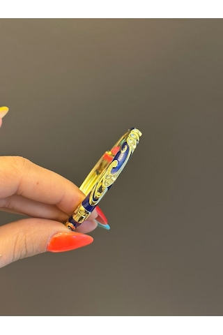 Çelik Mineli Desenli Kadın Kelepçe Bileklik 1212181876048g Mavi