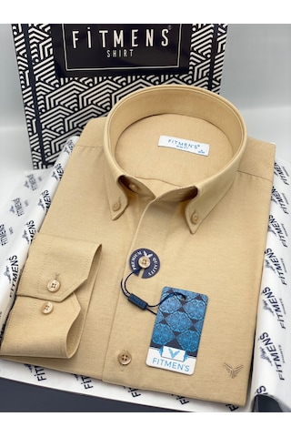 Slim Fit Uzun Kol Pamuklu Hediye Kutulu Kolay Ütülenebilir Erkek Gömlek Fs-002225 - Hardal-3380