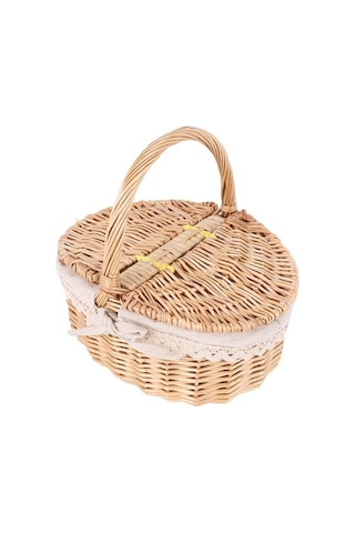 Bosphorusboutique02 El Yapımı Hasır Sepet, Kamp & Piknik İçin, Kahverengi Kapaklı Sepet Kahverengi