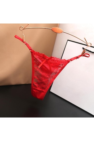 Kırmızı Hottie Ayarlanabilir Ince Kayış Thongs Düşük Bel Şeffaf Dantel Külot G-string Külot Kadın İç Çamaşırı Kırmızı