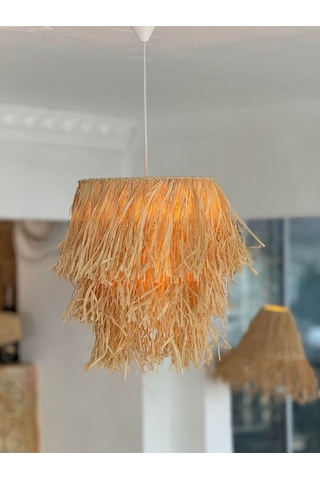 Maison Avf Büyük Püsküllü Rafya Hasır El Yapımı Bohem Tasarım Sarkıt Avize 3 Adet Bambu