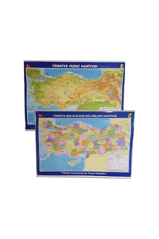 Türkiye Haritası Çift Taraflı Fiziki ve Siyasi 70X100