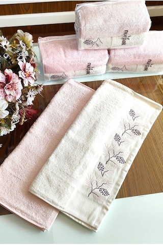 Nurpak Çeyizlik 2.li Set Lüks 50x90cm. %100 Pamuk El,yüz Havlusu Özel Hediyelik Ambalajda pudra