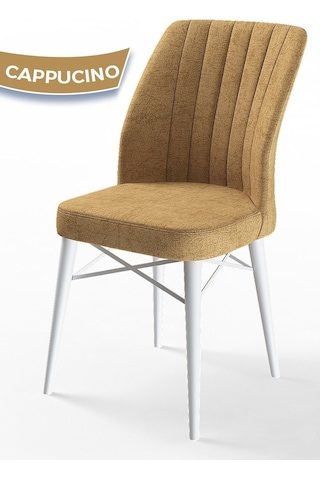 Canisa Arp Serisi 70x110 Sabit Mutfak Masası Takımı Beyaz Mermer Desen Masa 4 Cappucino Sandalye Masa Beyaz Sandalyeler Cappucino