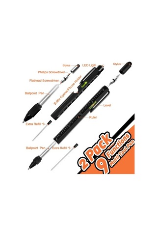 Fortunelane 9-in-1 Çok Fonksiyonlu Araç Kalemi Seti: Led Işık, Şarj Açıcı, Piliç Kesici Ve Daha Fazlası - 2 Adet Kutulu Siyah Siyah