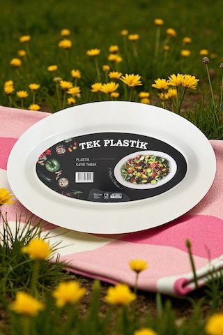 6'lı Sert Plastik Kayık Tabak Kırılmaz Yıkanabilir 32cm Beyaz