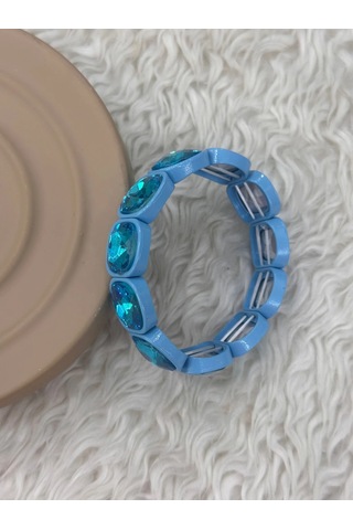 Premium Parlak Ve Şık Mavi Taşlı Esnek Lastikli Reçine Kadın Bileklik 20 Cm