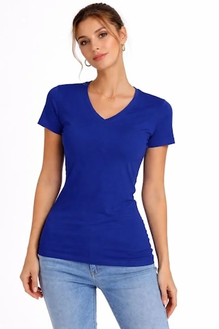 De'charme T-shirt V Yaka Slim Fit Likralı Tişört Günlük Basic Body - İndigo