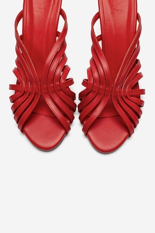 Luvi Shoes Olıvera Kırmızı Cilt Kadın İnce Topuklu Terlik