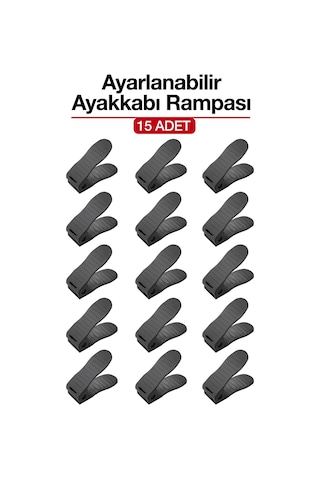 15 Adet Ayarlanabilir Ayakkabı Rampası Dolap İçi Ayakkabı Düzenleyici Organizer Siyah
