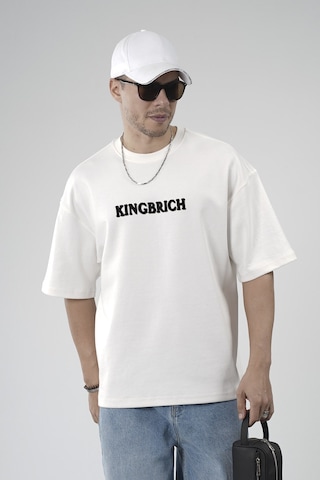 King-Brich Oversize Kalıp Kingbrich Baskılı Tişört Ekru
