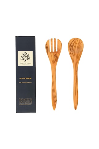 Demy Craft Zeytin Ağacı El Yapımı 2 Parça Salata Servis Seti, Ahşap Kaşık Ve Çatal, 30 Cm Genel