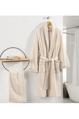 Cottonbox Delüx Tek Kişilik Bornoz Seti Krem L 5511