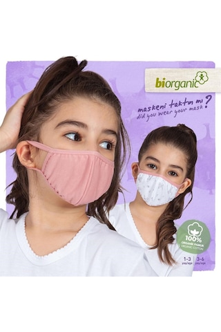 Bibaby Organik Maske 2'li Sincaplı  Beyaz - Pembe-3323