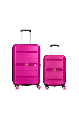 Npo Diamond Pp Polipropilen Küçük Ve Orta Boy 2'li Kırılmaz Valiz Seti - Fuşya Pembe