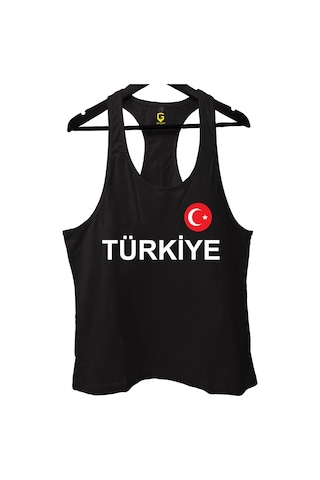 Top Glory Siyah Türkiye Baskılı Gym Fitness Tank Top Sporcu Atleti Siyah