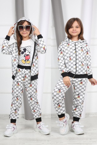 Mickey Mouse Üçlü Kız Çocuk Eşofman Takımı Tuhfetower Gri - Siyah