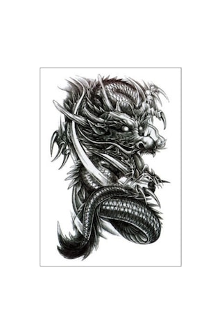 Cool Dragon Geçici Dövme Çıkartması - Kol, Bacak Ve Omuz İçin Büyük Boy Su Geçirmez Tattoo Siyah