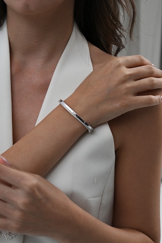 925 Ayar Gümüş Rodyumlu Zirkon Taşlı Çivi Desenli Kelepçe Bilezik Barcode Rose Gold - Gümüş