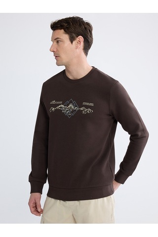 Lcwaıkıkı Classic Kahverengi Bisiklet Yaka Baskılı Erkek Sweatshirt