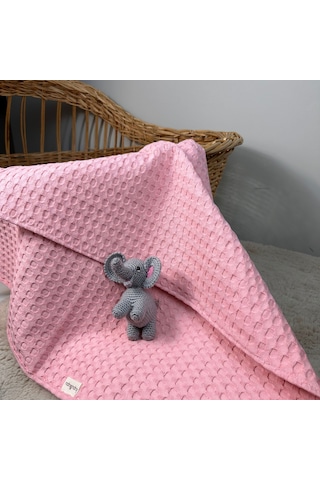 Yenidoğan Bebek Battaniyesi, Organik %100 Pamuk Bebek Pikesi, Çok Amaçlı Örtü, Pembe-sarı, 75x75 Cm