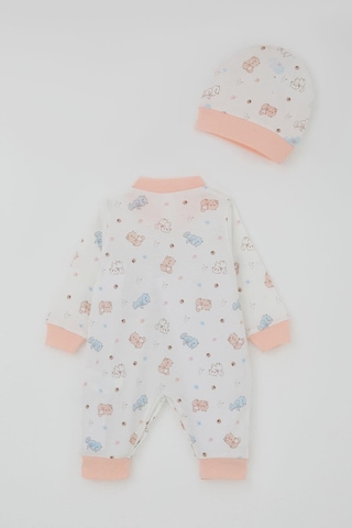 Breeze Kız Bebek Tulum Renkli Kedicik Desenli Minnoş Ayaklar 0-6 Ay, Beyaz