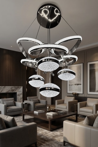 Kral Tacı Simli 4 Top Modern Sarkıt Salon - Oturma Odası Led Aviz Çok Renkli